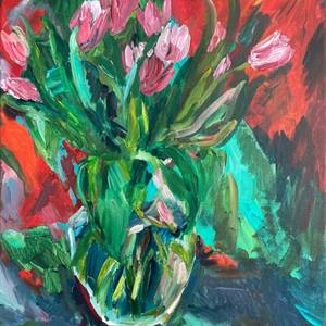 Pink Tulips in a Glass Vase
