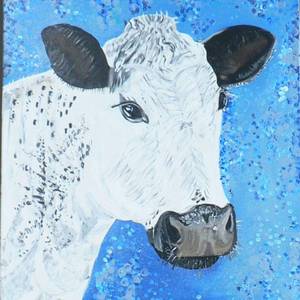 Speckle Park Cow ORIGINAL acrylic painting by Pascale Breton Canadian Artist