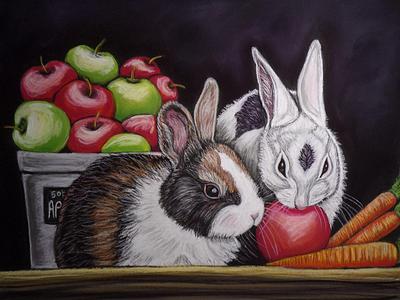Rabbits having a snack