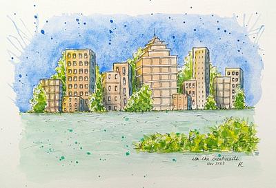 Cityscape in watercolors