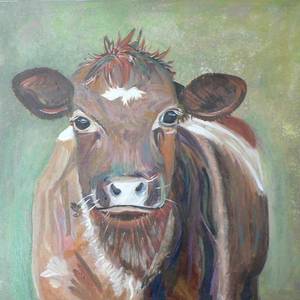 Shorthorn Cow ORIGINAL painting acrylic by Pascale Breton Canadian Artist