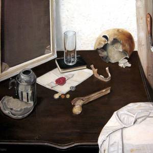 Still Life with Human Skull, Parchment and Coins