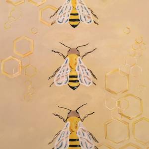 Original Honey Bees Painting acrylic illustration by Pascale Breton Canadian Artist