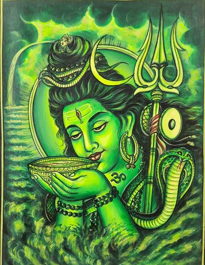 Shiva drinking poison painting