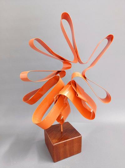 Orange Flower on Recycled Wood Pedestal