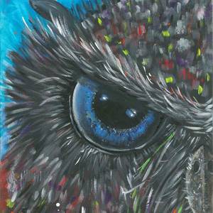 Owl Original painting acrylic animal wild bird By Pascale Breton Canadian Artist