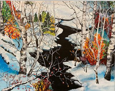 fall colours in a winter scene