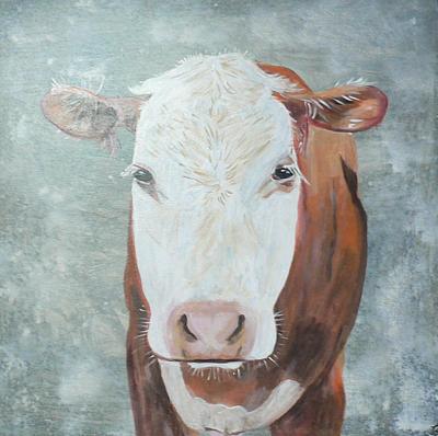 Hereford Cow ORIGINAL acrylic painting by Pascale Breton Canadian Artist