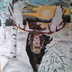 Moose in winter acrylic