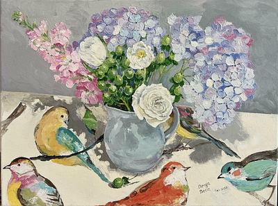 Flowers in grey jug