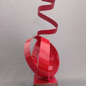Red Ribbon on Recycled Wood Pedestal