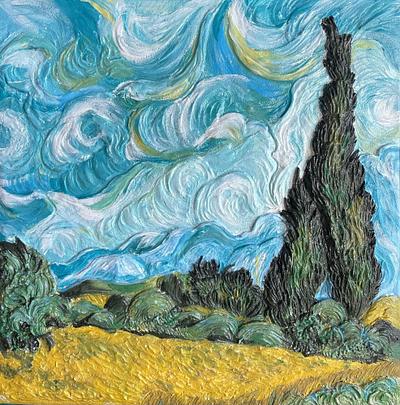 wheatfield with cypresses