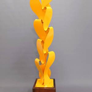 Yellow Waves on Recycled Wood Pedestal
