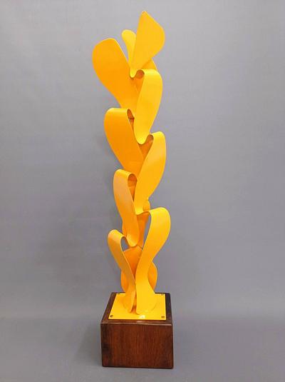 Yellow Waves on Recycled Wood Pedestal