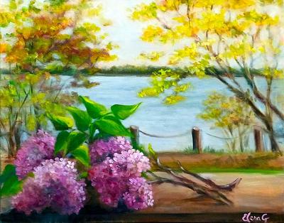 Lilac. Canvas oil painting.