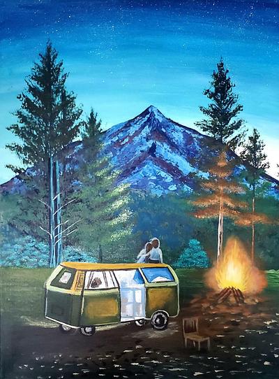Scenic Lake View Mountain Painting in Acrylic