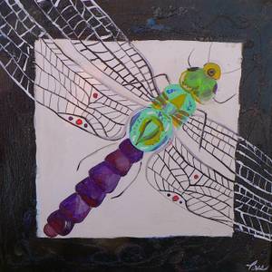 Dragonfly  ORIGINAL painting acrylic WITH TEXTURE By Pascale Breton Canadian Artist