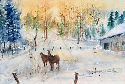 En ce dimanche très froid, je vous présente, «  La ferme des 7 générations, Haut-du-La-Nord, St-Tite , en Mauricie», aquarelle 20x13.