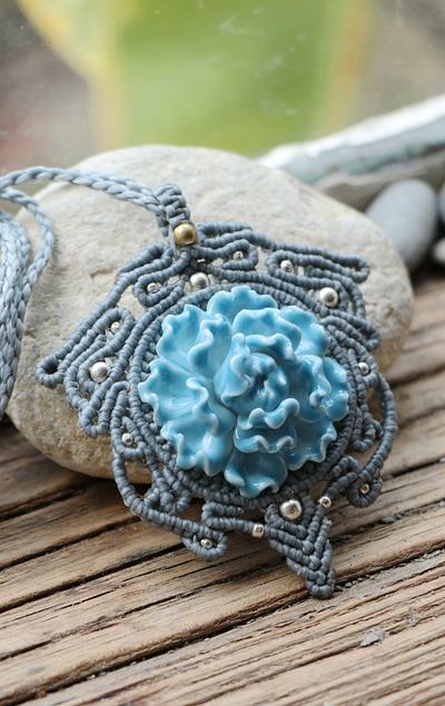 Spiral Flower Tree of Life Macrame Necklace