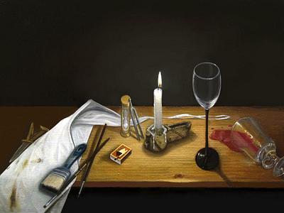 Still Life with Candle and Brushes