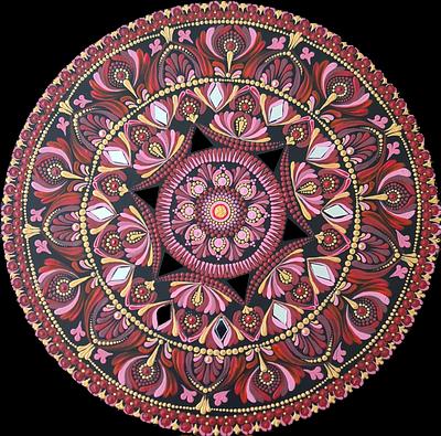Hand Painted Mandala in Red with mirrors